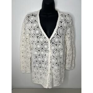 Evergreen Crochet Shirt Sheer White Women’s Size S/M Retro Grannycore